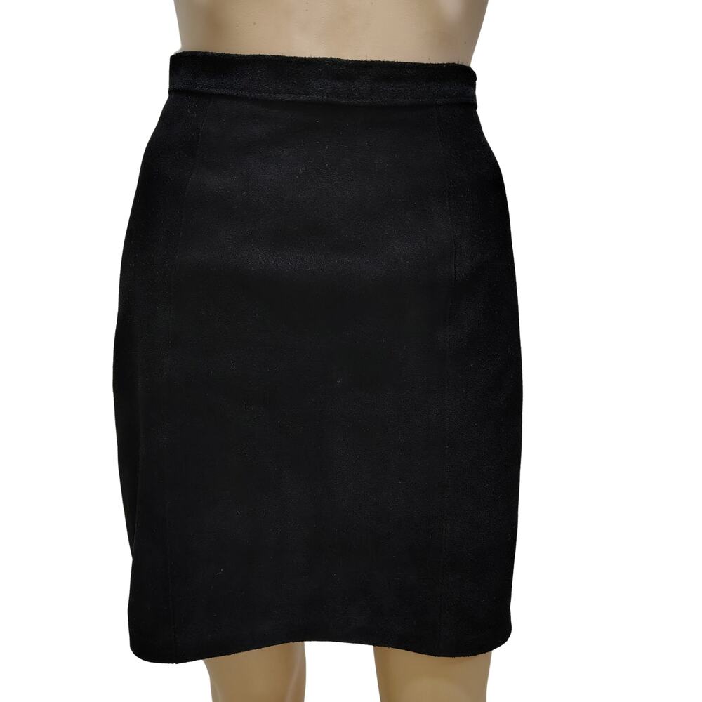 1990s Vintage Black Suede Pencil Short Skirt Outerwear by Phoenix Size 5/6